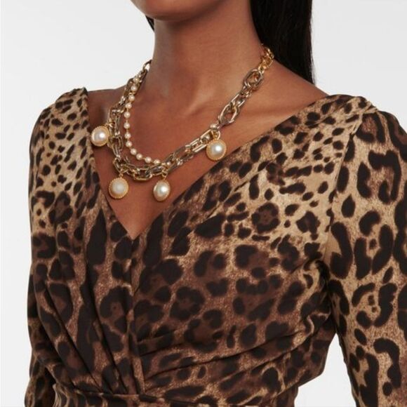 DOLCE & GABBANA Leopard-print Silk Charmeuse Minidress In Brown - Picture 8 of 16